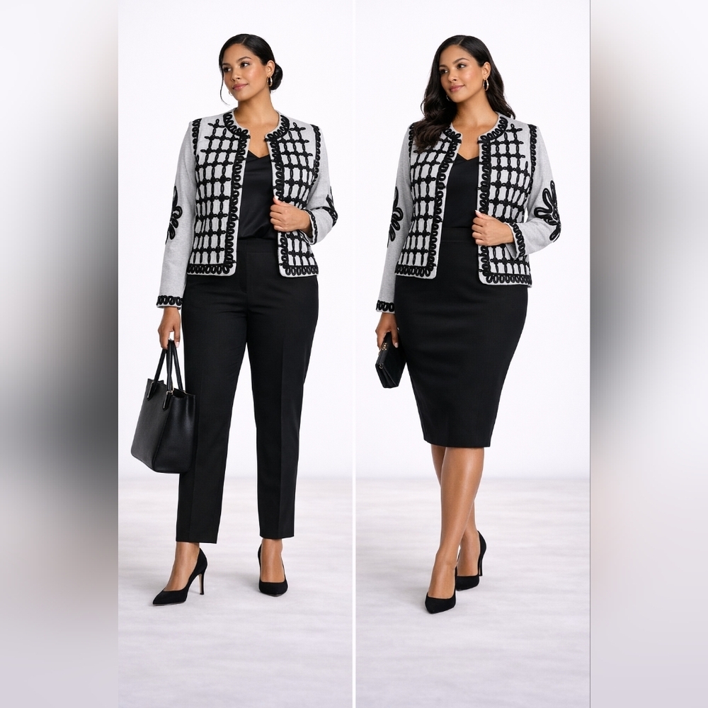 NIC+ZOE S outache Knit Jacket 1X NWT | Grey Black Designer Statement Cardigan